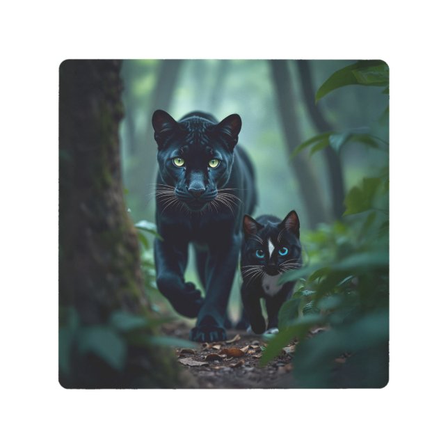 Midnight Paws: Felini’s Panther Pal Metal Print (Front)