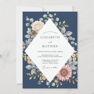 Midnight Peach Foliage Sage Wedding Invitation