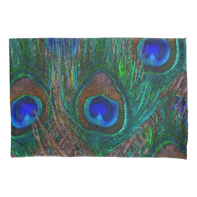 Midnight Peacock Feathers Etching Style Pillowcase (Front-Left)