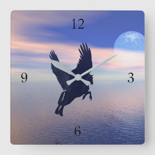 Midnight Pegasus Square Wall Clock