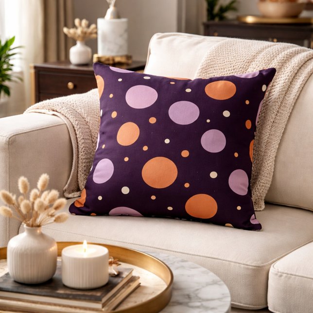 Midnight Plum Polka Dot  Throw Pillow (Creator Uploaded)