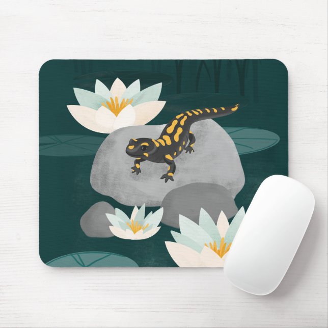 Midnight Pond Fire Salamander Mouse Pad (With Mouse)