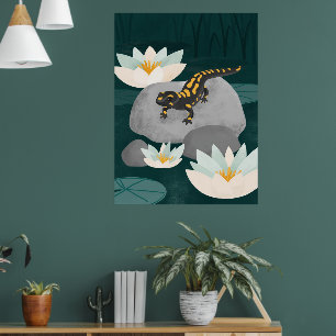 Midnight Pond Fire Salamander Wall Art - Poster