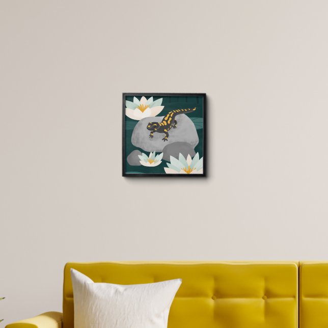 Midnight Pond Fire Salamander Wall Art - Poster Peel And Stick Photo Tile (Living Room)