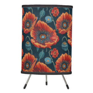 Midnight Poppies Tripod Lamp