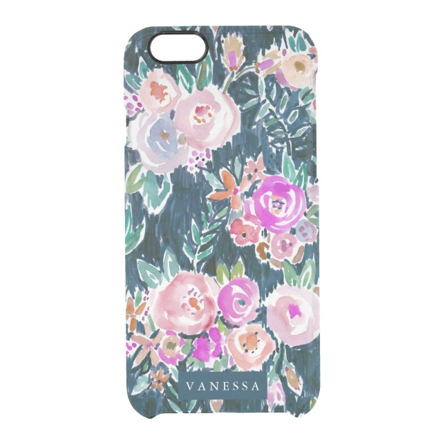Midnight Profusion Dark Rose Floral PERSONALIZED Uncommon iPhone Case (Back)