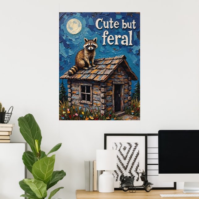 Midnight Prowler: Raccoon in the Moonlight Poster (Home Office)