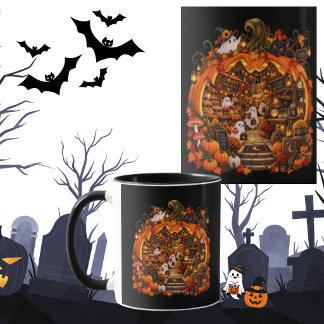 Midnight Pumpkin Market Cute Ghosts Cozy Hallowen Mug