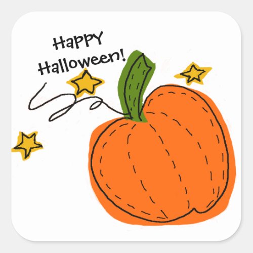 Midnight Pumpkin  Orange Pumpkin Gold Stars Square Sticker