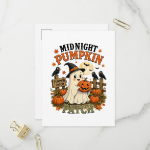 Midnight Pumpkin Patch Ghost Halloween Invitation Postcard