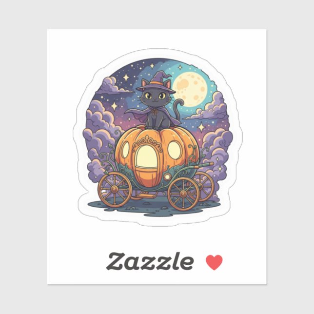Midnight Pumpkin Ride – Magical Cat Carriage  Sticker (Sheet)