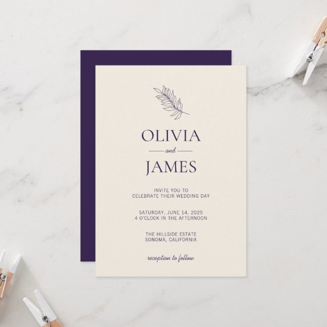 Midnight Purple Botanical Wedding Celebration Invitation
