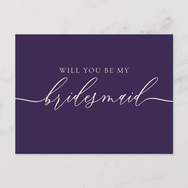 Midnight Purple Bridesmaid Flowing Script Elegant Invitation Postcard