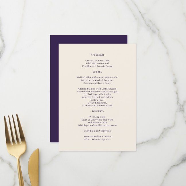 Midnight Purple Classic Elegant Dining Menu