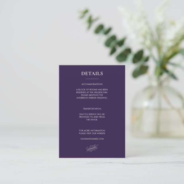 Midnight Purple Details Botanical Elegant Enclosure Card