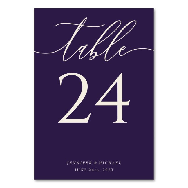 Midnight Purple Flowing Script Table Number