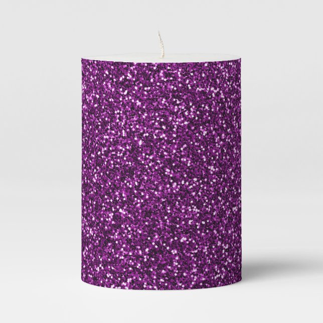 Midnight Purple Glitter Pillar Candle (Front)