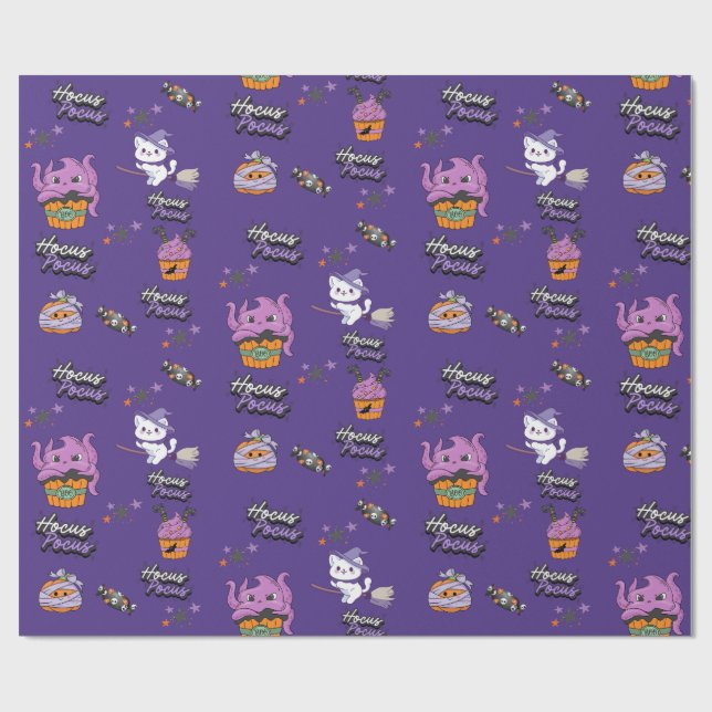 midnight purple Hocus Pocus Witch Cat Halloween Wrapping Paper (Flat)