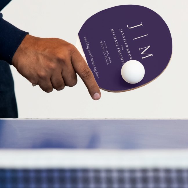 Midnight Purple Keepsake Monogram Wedding Ping Pong Paddle