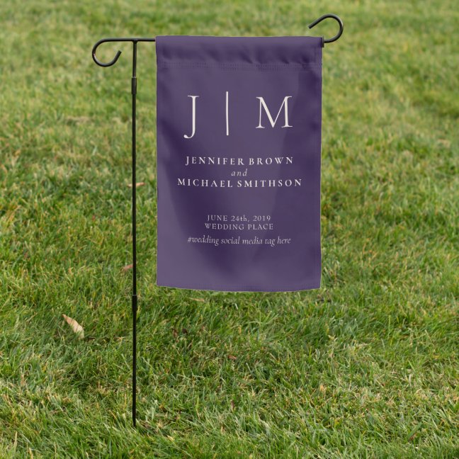 Midnight Purple Monogram Wedding Decor Garden Flag