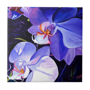 Midnight Purple Orchids Ceramic Tile