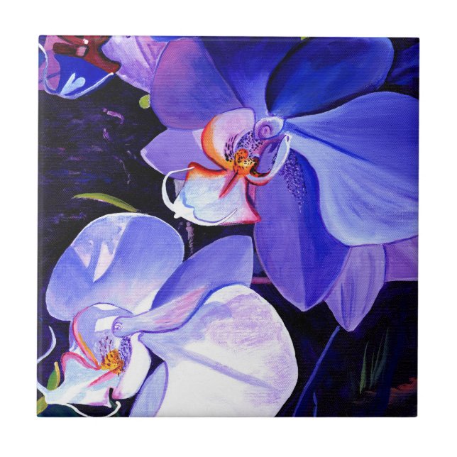 Midnight Purple Orchids Ceramic Tile (Front)