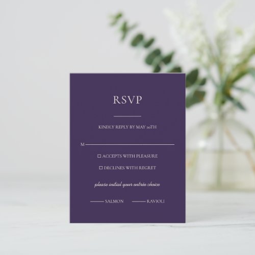 Midnight Purple Rsvp Minimal Botanical Elegance Card