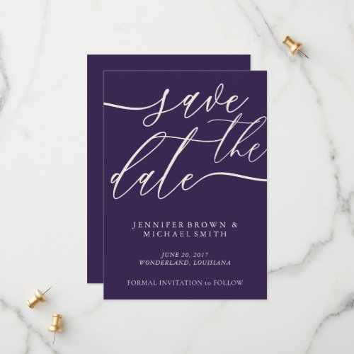 Midnight Purple Save The Date Calligraphy