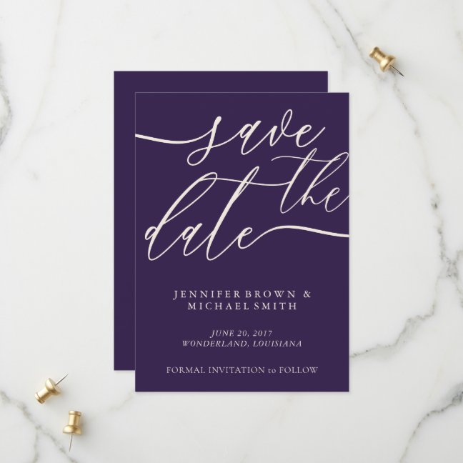Midnight Purple Save The Date Calligraphy