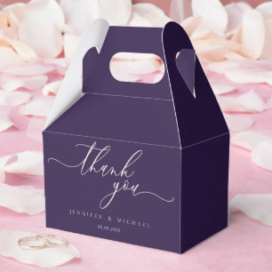 Midnight Purple Thank You Modern Script Favor Boxes