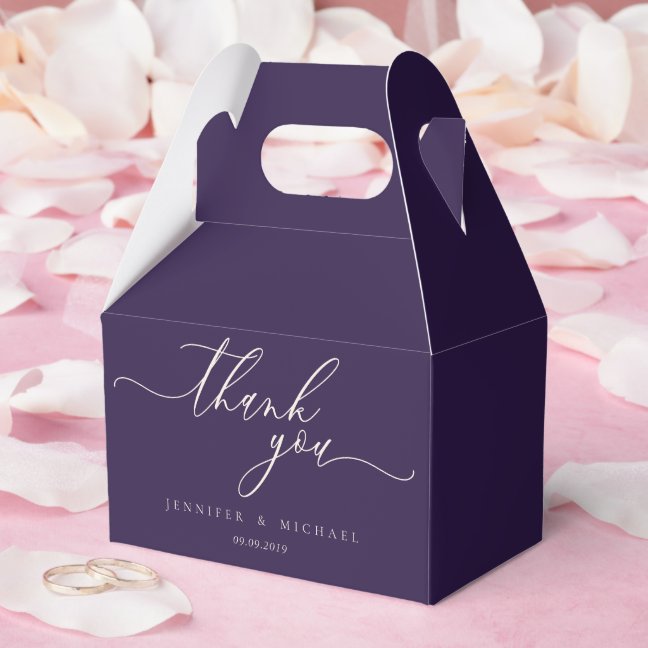 Midnight Purple Thank You Modern Script Favor Boxes
