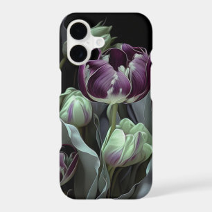 Midnight Purple Tulips - Dark Botanical Collage iPhone 17 Case