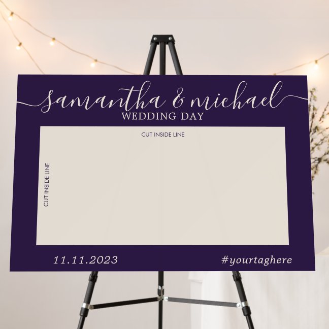 Midnight Purple Wedding Day Guestbook Frame Foam Board