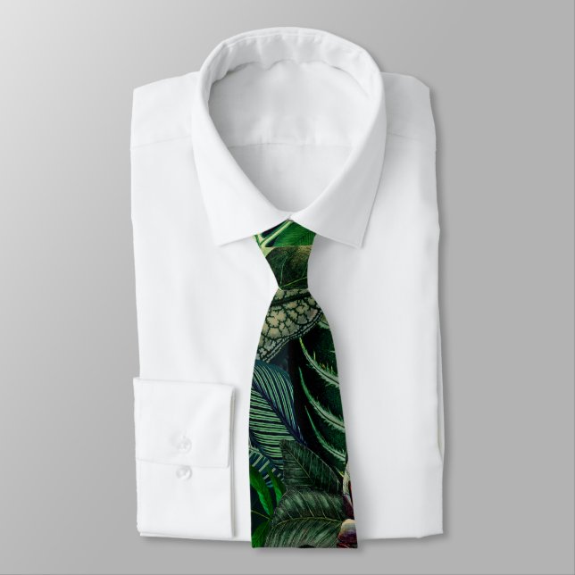 Midnight Rainforest Tropical Leaves Neck Tie (Tied)