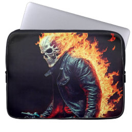 Midnight Ride: Flaming Motorcycle Laptop Sleeve
