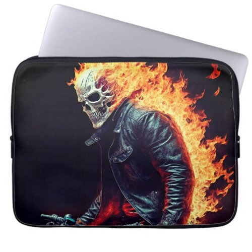Midnight Ride Flaming Motorcycle Laptop Sleeve