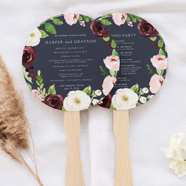 Midnight Romance Wedding Program Hand Fan (Creator Uploaded)
