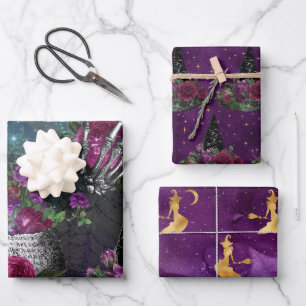 Midnight Romantic Gothic Witch and Roses Wrapping Paper Sheets