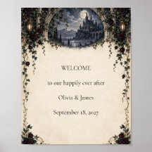Midnight Rose Gothic Castle Wedding Welcome Sign