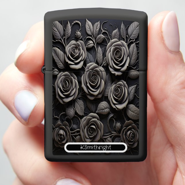 Midnight Rose" Personalized Monogram Zippo Lighter (In Hand)
