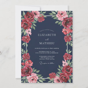 Midnight Ruby Ranunculus Eucalyptus Wedding Invitation