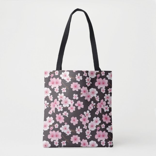 Midnight Sakura: A Cherry Blossom Symphony Tote Bag (Front)