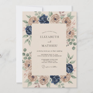 Midnight Sand Peony Wedding Invitation