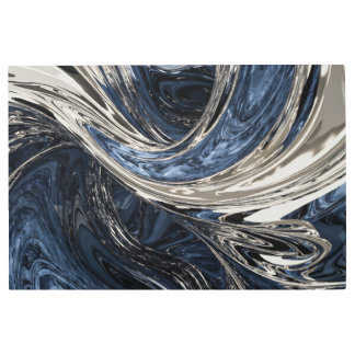 Midnight Sapphire & Liquid Silver Abstract Metal W Print