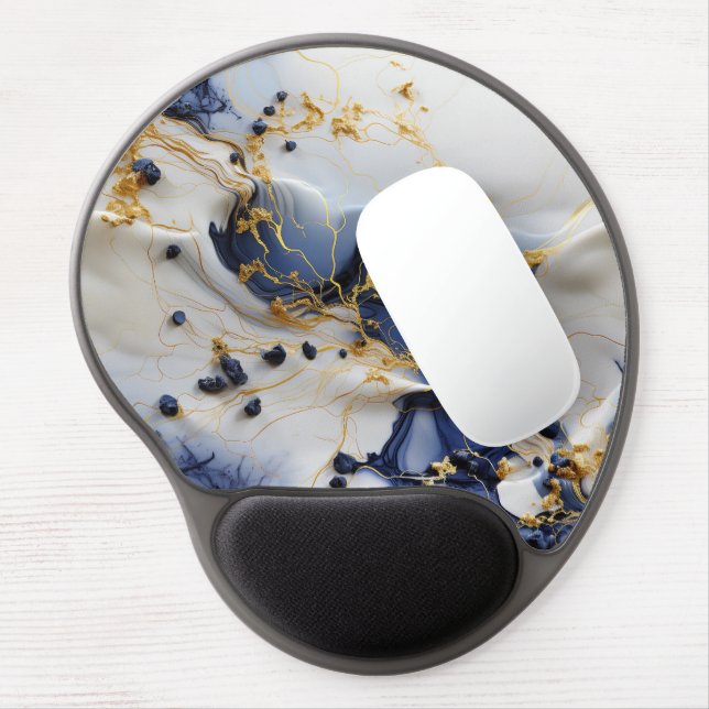 Midnight Sapphire Marble with Gold Threads Gel Mouse Pad (Left Side)