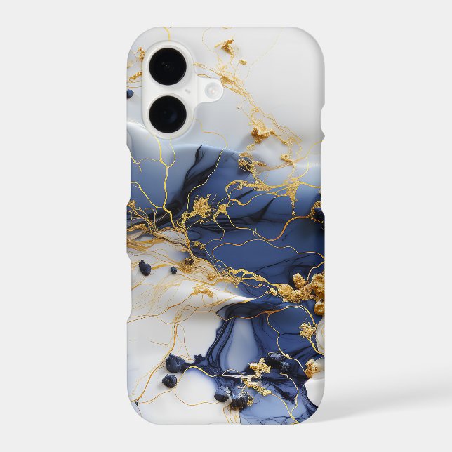 Midnight Sapphire Marble with Gold Threads iPhone Case (Back)