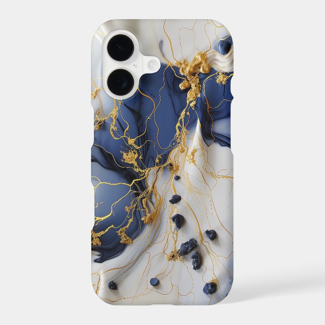 Midnight Sapphire Marble with Gold Threads iPhone Case (Back)