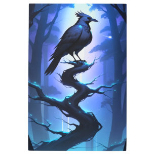 Midnight Sentinel – Mystical Crow on a Twisted  Metal Print