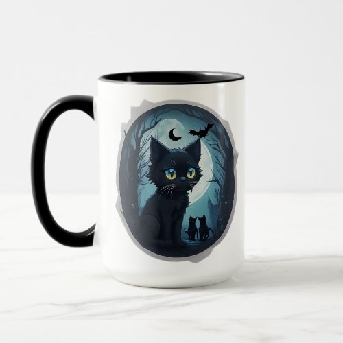 Midnight Serenade Black Cat under the Moon Mug