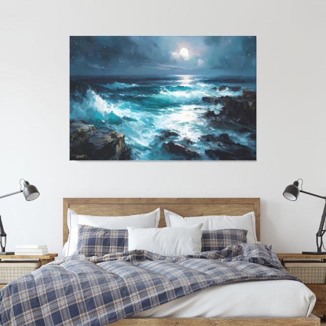 Midnight Serenade: Lunar Tide Canvas Print (Insitu(Bedroom))